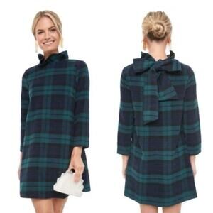 Tuckernuck Blackwatch Daphne Plaid Bow Neck Wool Dress Size Small Lined Pockets